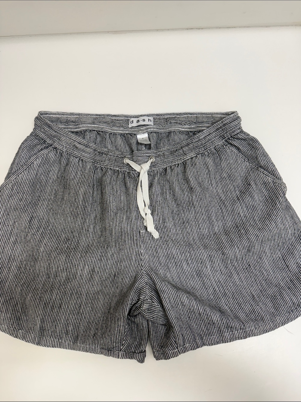 100% Linen Striped Black & White Drawstring Women’s Shorts